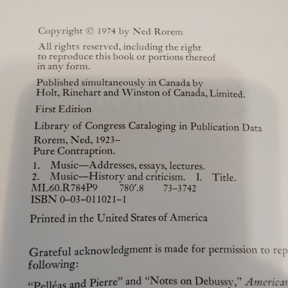 Ned Rorem Pure Contraption Book - Picture 6 of 6